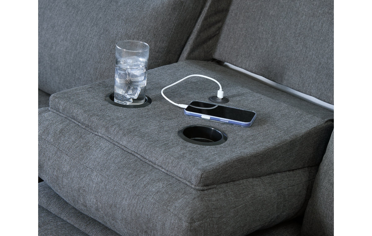 Side-Swipe Reclining Sofa with Drop Down Table