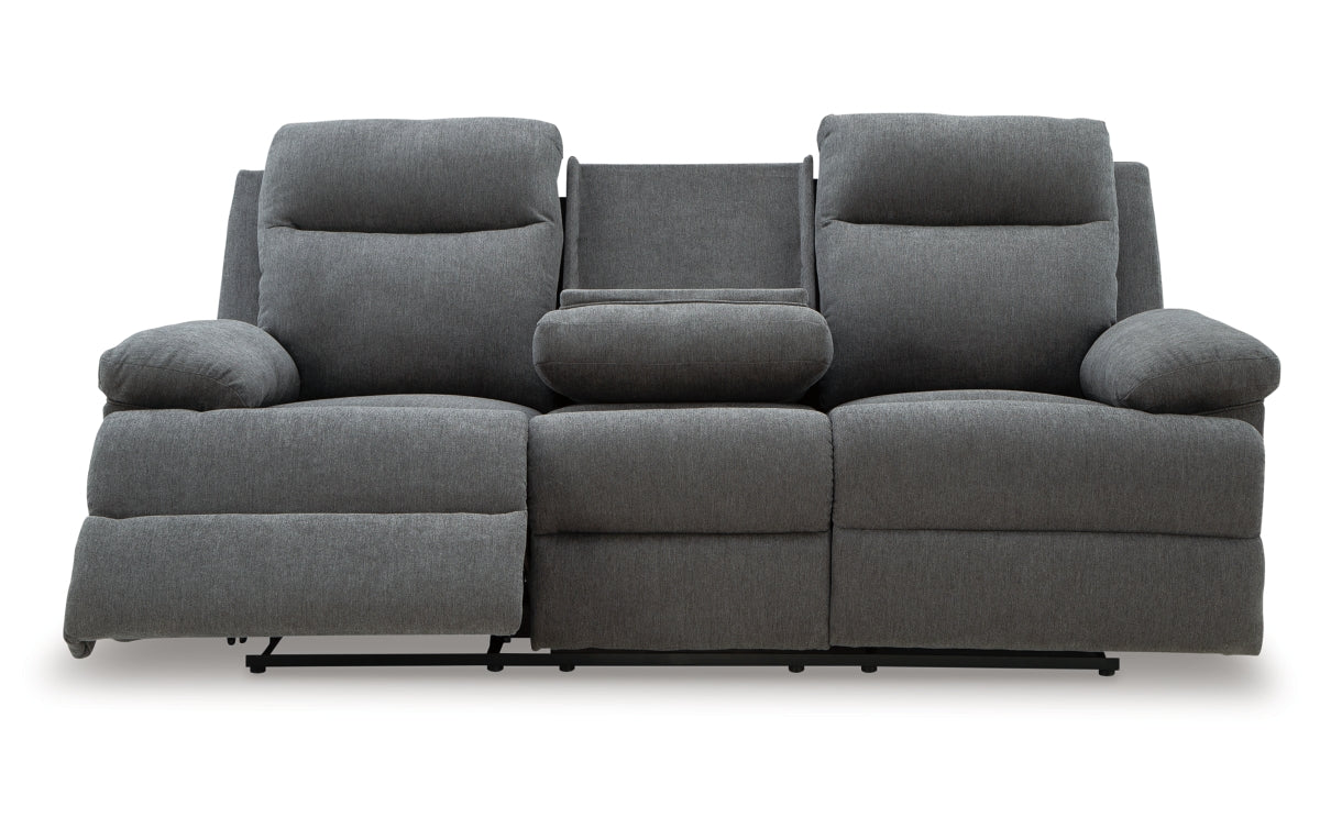 Side-Swipe Reclining Sofa with Drop Down Table