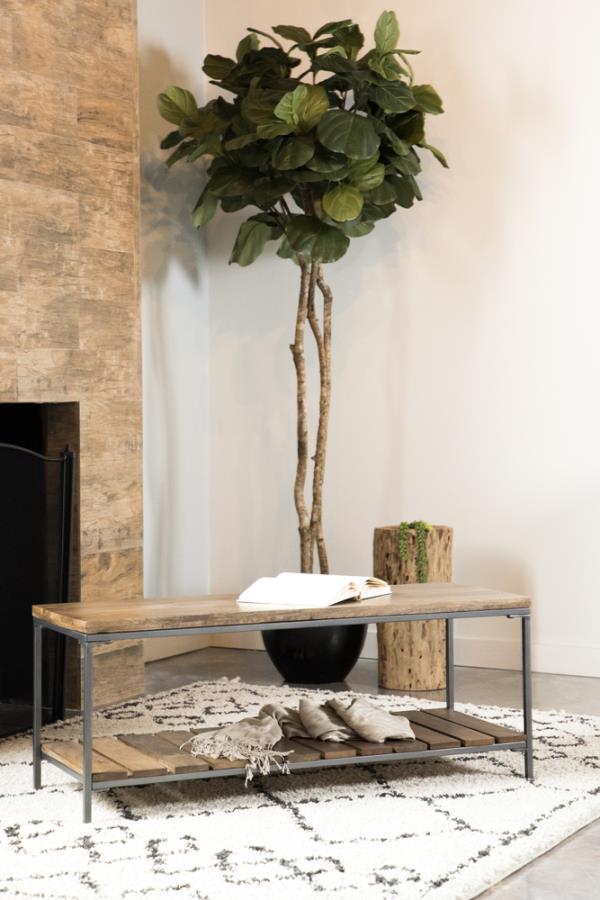 Gerbera Wood Accent Bench with Shelf Natural and Gunmetal