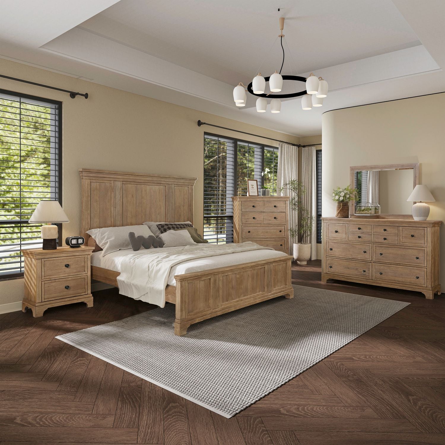Haven Hills Queen Panel Bed, Dresser & Mirror, Chest, Nightstand