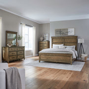 Carolina Park King Panel Bed, Dresser & Mirror, Chest