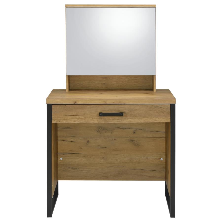 Bettin Vanity Set with Sliding Mirror and Stool Golden Oak