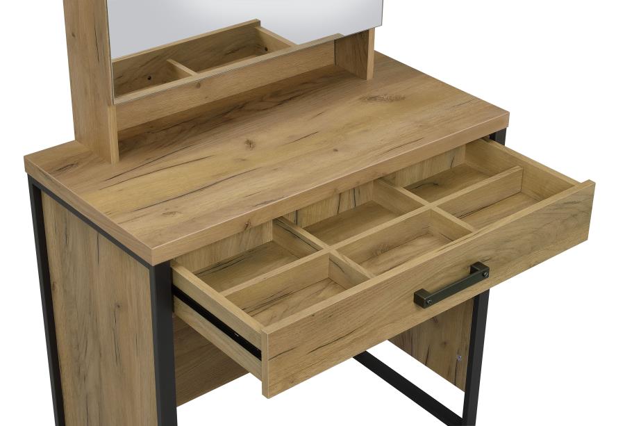 Bettin Vanity Set with Sliding Mirror and Stool Golden Oak