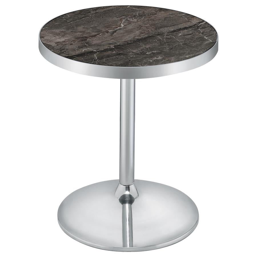 Cazen Round Faux Marble Top Pedestal Side Table Grey