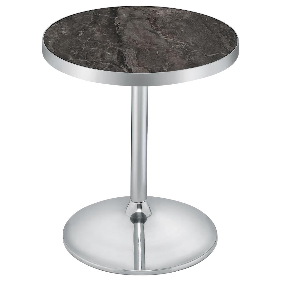 Cazen Round Faux Marble Top Pedestal Side Table Grey