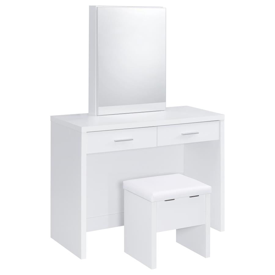 Bunbury Makeup Vanity Table Set Storage Mirror and Stool White