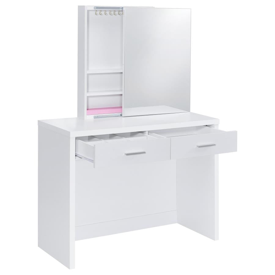 Bunbury Makeup Vanity Table Set Storage Mirror and Stool White