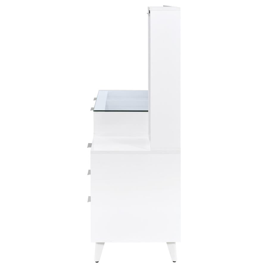 Souza 5-Drawer Makeup Vanity Table With LED Mirror White High Gloss