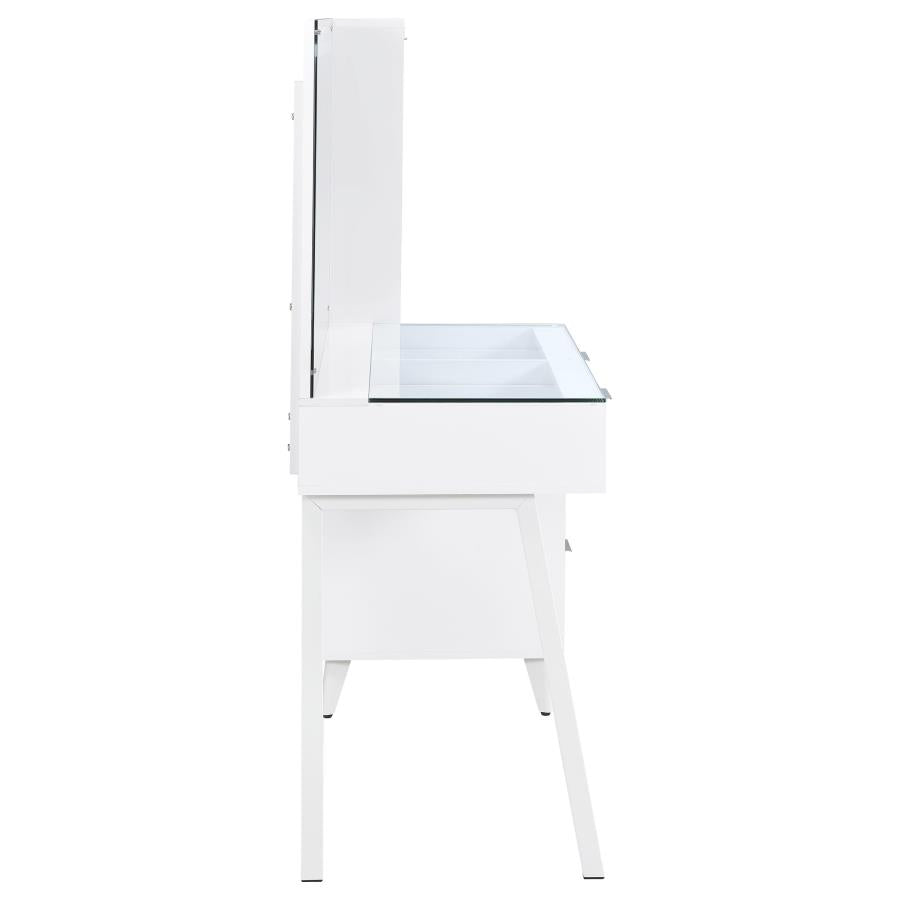 Souza 5-Drawer Makeup Vanity Table With LED Mirror White High Gloss