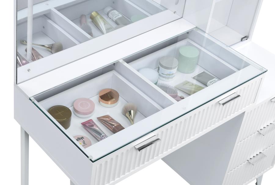 Souza 5-Drawer Makeup Vanity Table With LED Mirror White High Gloss
