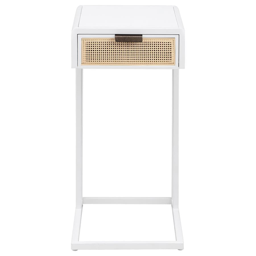 Amherst 1-drawer Radio Weave Cane Metal Side Table White