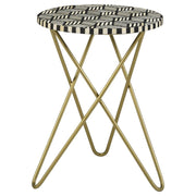 Xenia Round Bone Inlay Accent Side Table White and Gold