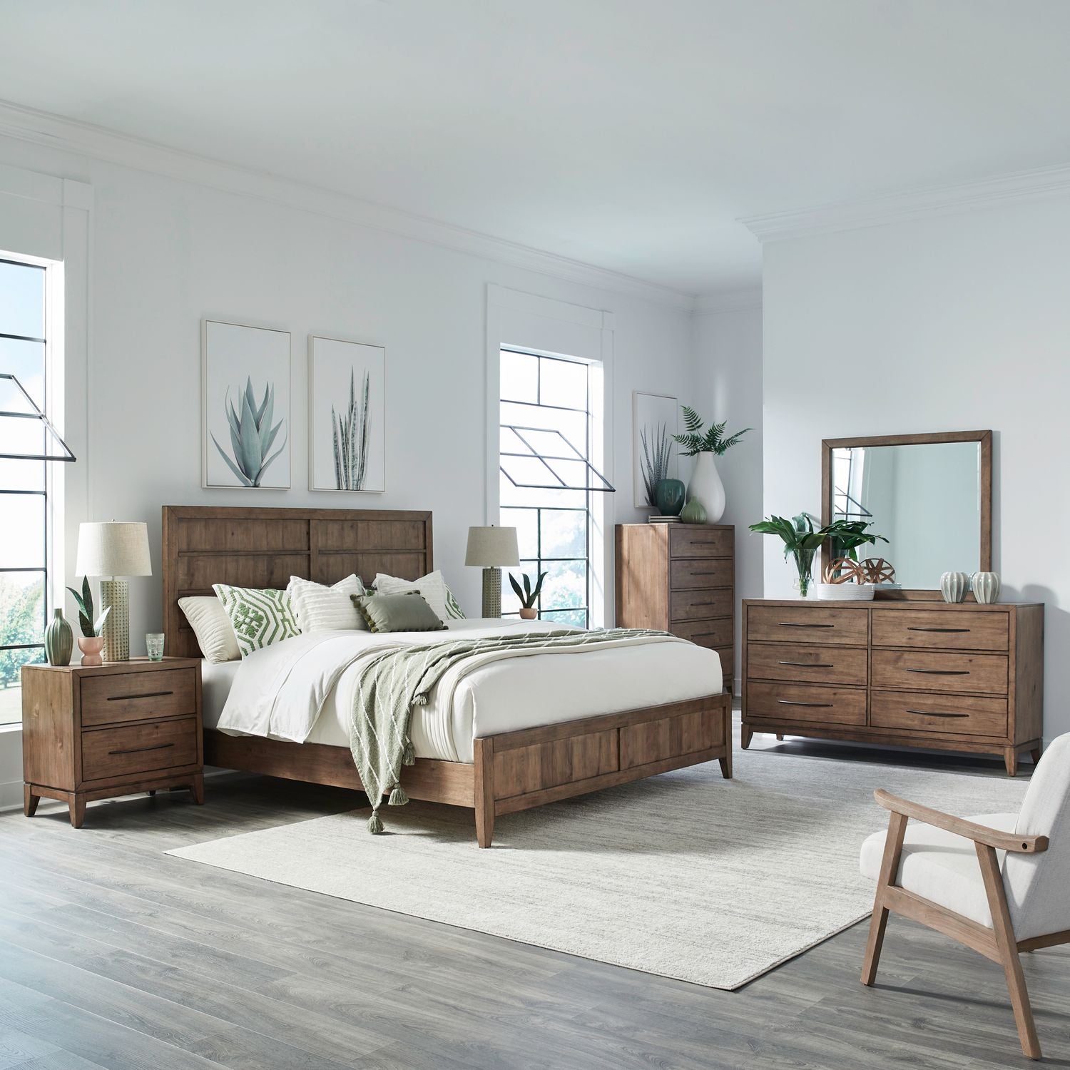 Shaker Lakes King California Panel Bed, Dresser & Mirror, Chest, Nightstand