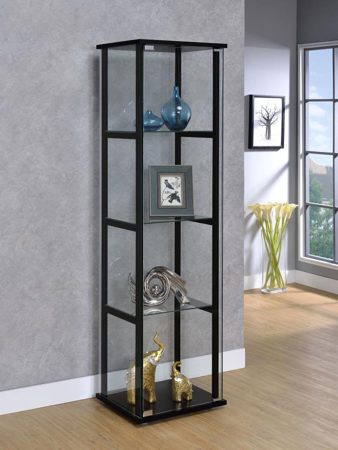 Cyclamen 4-tier Clear Glass Curio Display Cabinet Black