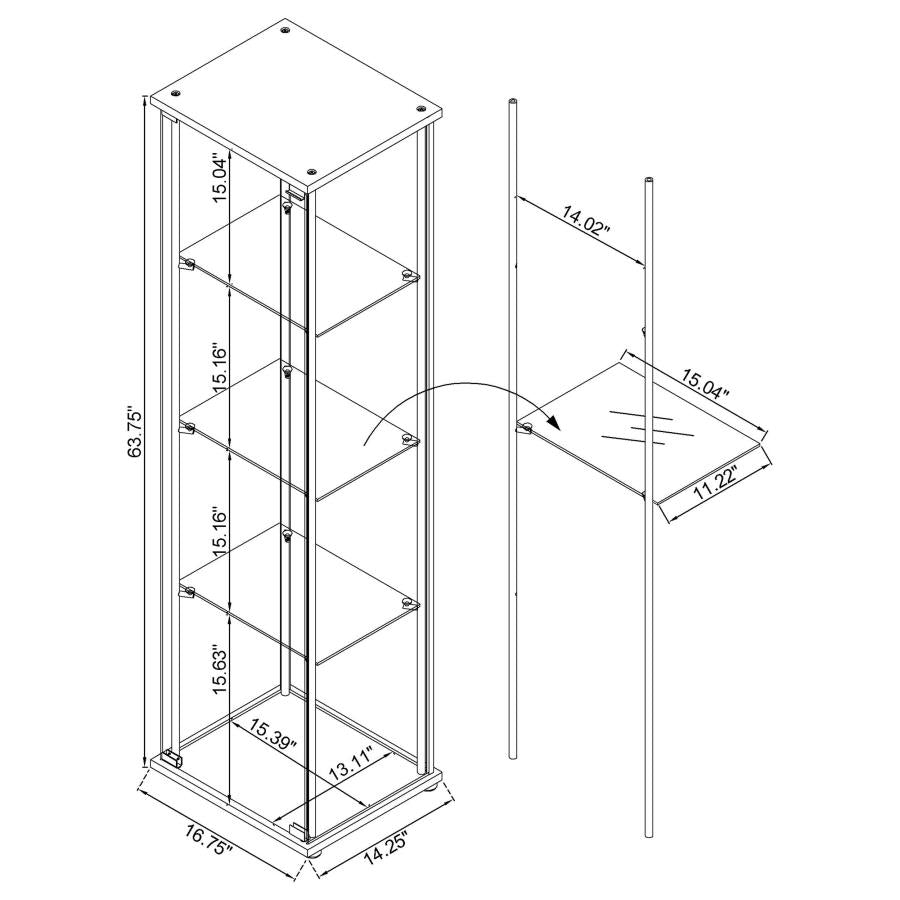 Bellatrix 4-shelf Clear Glass Curio Cabinet Cappuccino