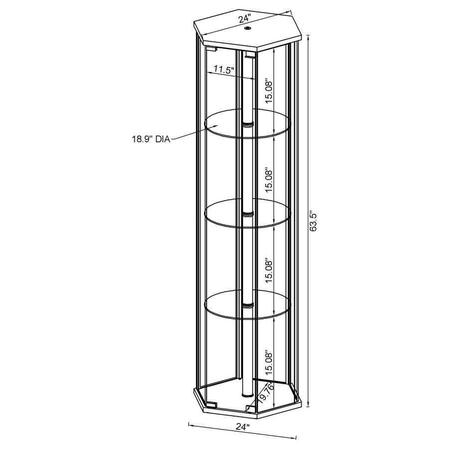 Zahavah 3-shelf Hexagonal Clear Glass Curio Cabinet Black