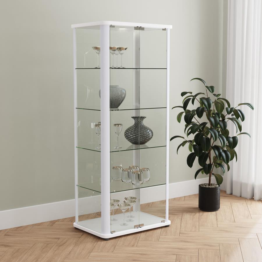 Aero LED 4-Shelf Glass Curio Display Cabinet White