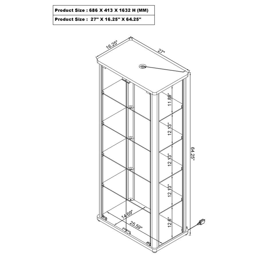 Aero LED 4-Shelf Glass Curio Display Cabinet White