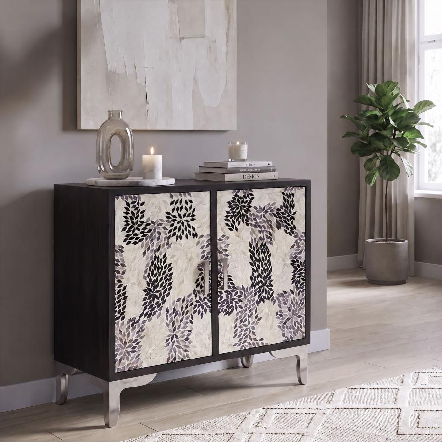 Forbes 2-door Bone Inlay Mosaic Accent Storage Cabinet Black