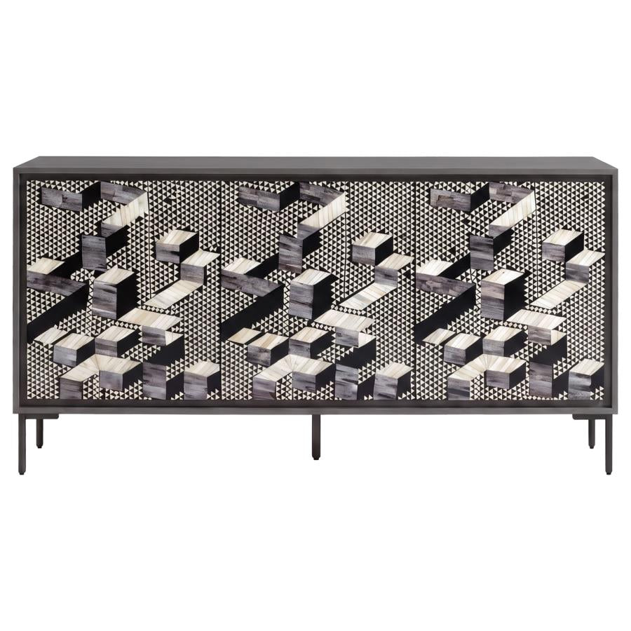 Krause 3-door Bone Inlay Accent Cabinet Grey and Black