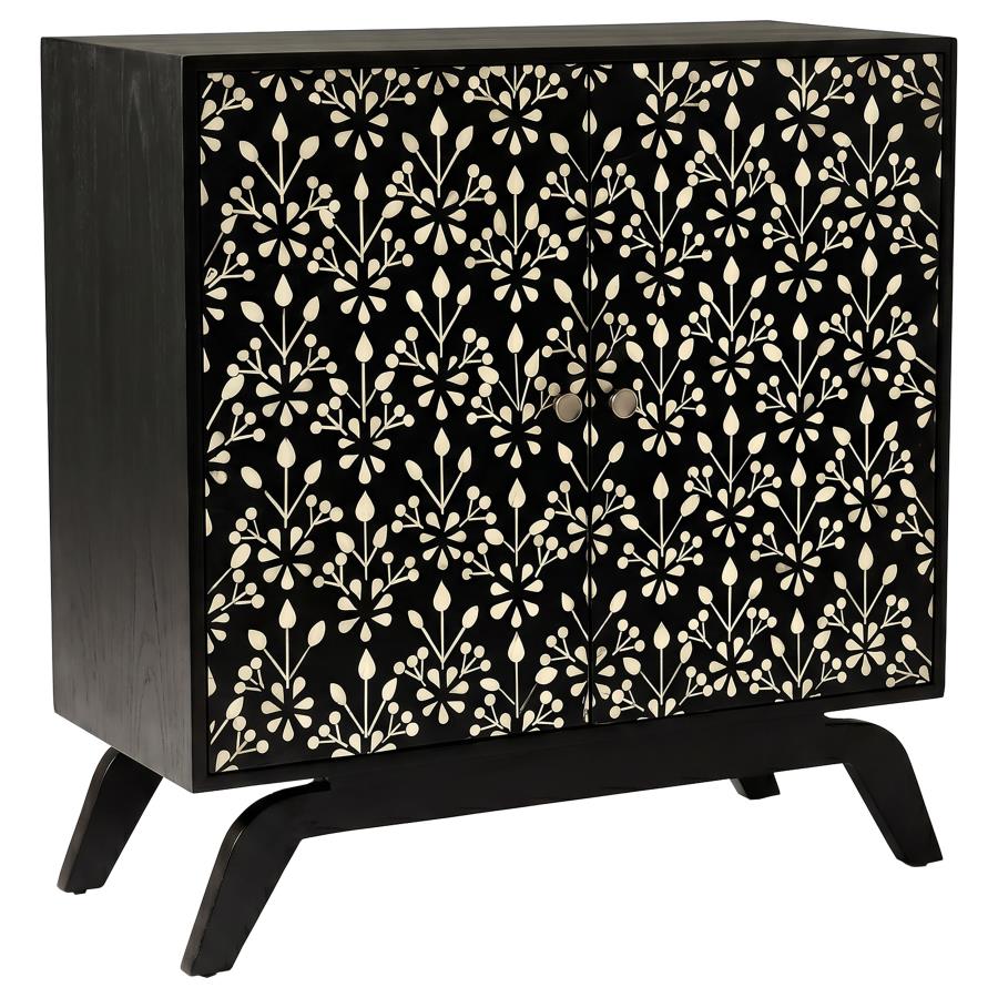 Marlon 2-door Floral Bone Inlay Accent Cabinet Black