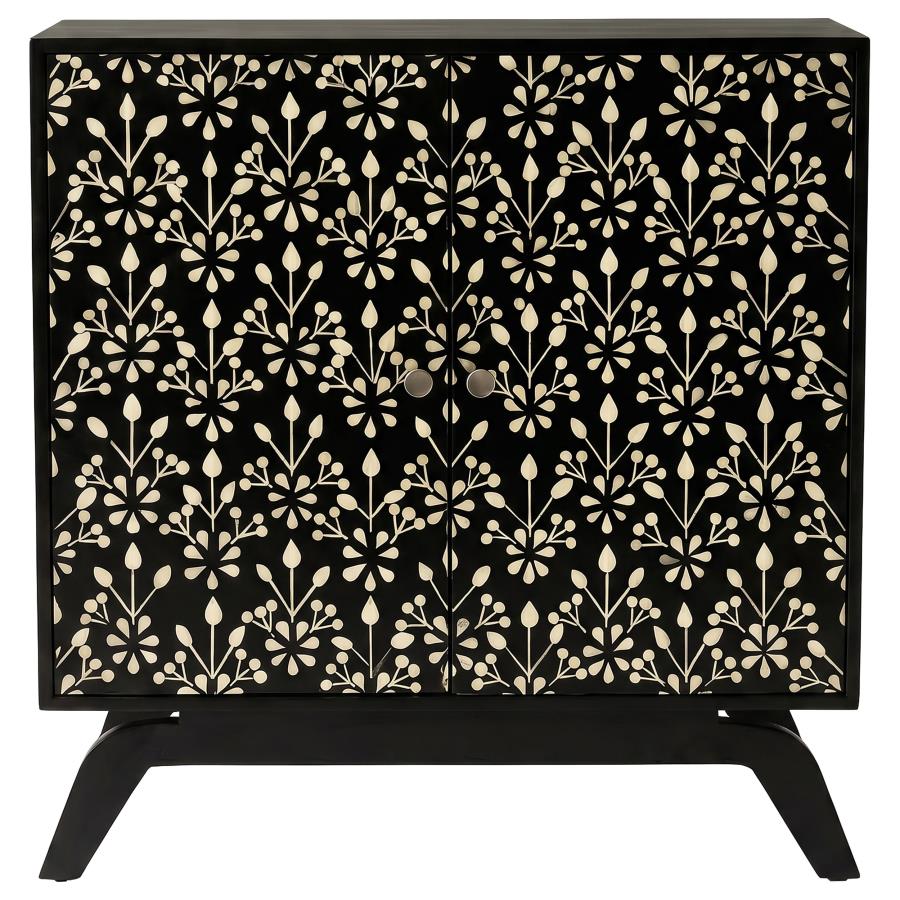 Marlon 2-door Floral Bone Inlay Accent Cabinet Black