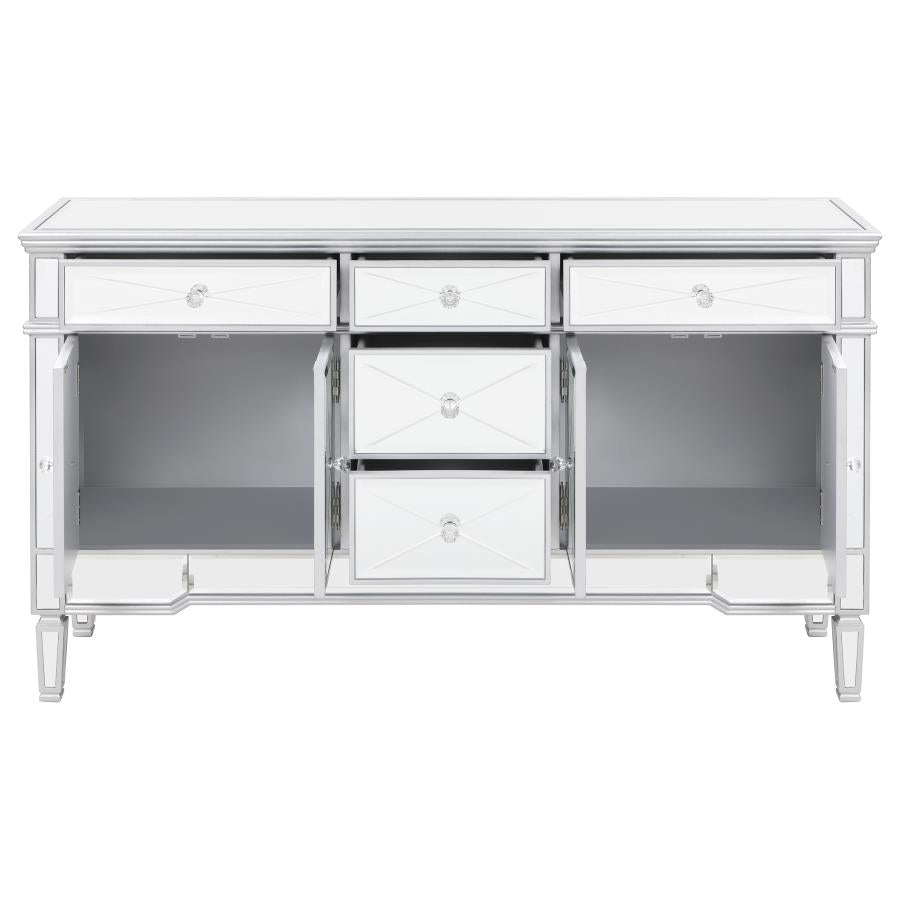Duchess 5-drawer Mirrored Storage Accent Cabinet Silver