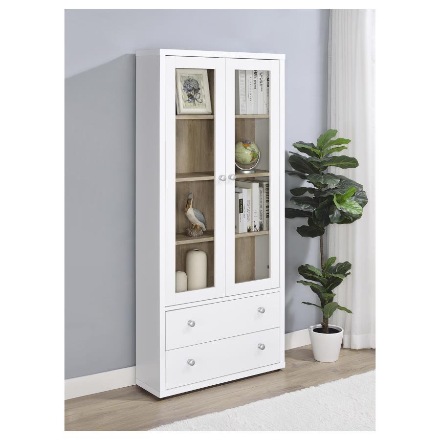 Hawthorne 3-shelf Glass Door Tall Cabinet with Drawers White