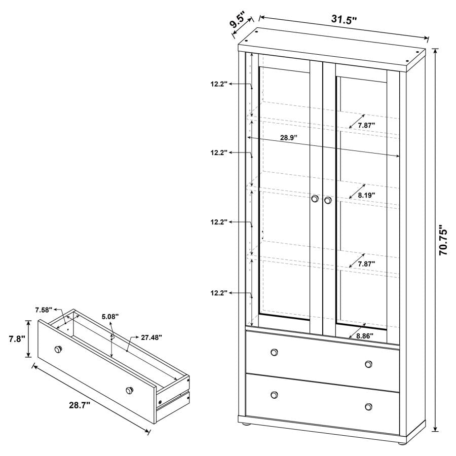 Hawthorne 3-shelf Glass Door Tall Cabinet with Drawers White