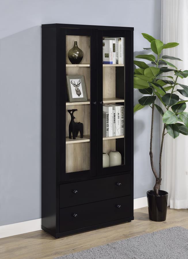 Hawthorne 3-shelf Glass Door Cabinet with Drawers Black