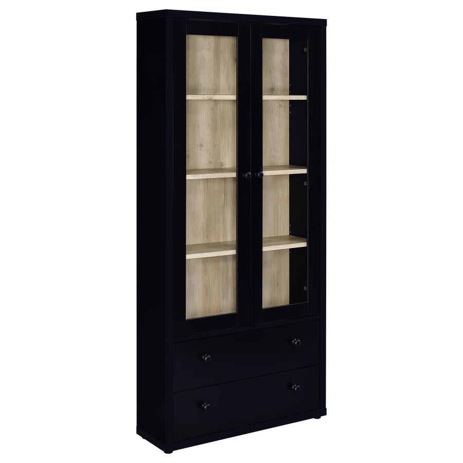 Hawthorne 3-shelf Glass Door Cabinet with Drawers Black