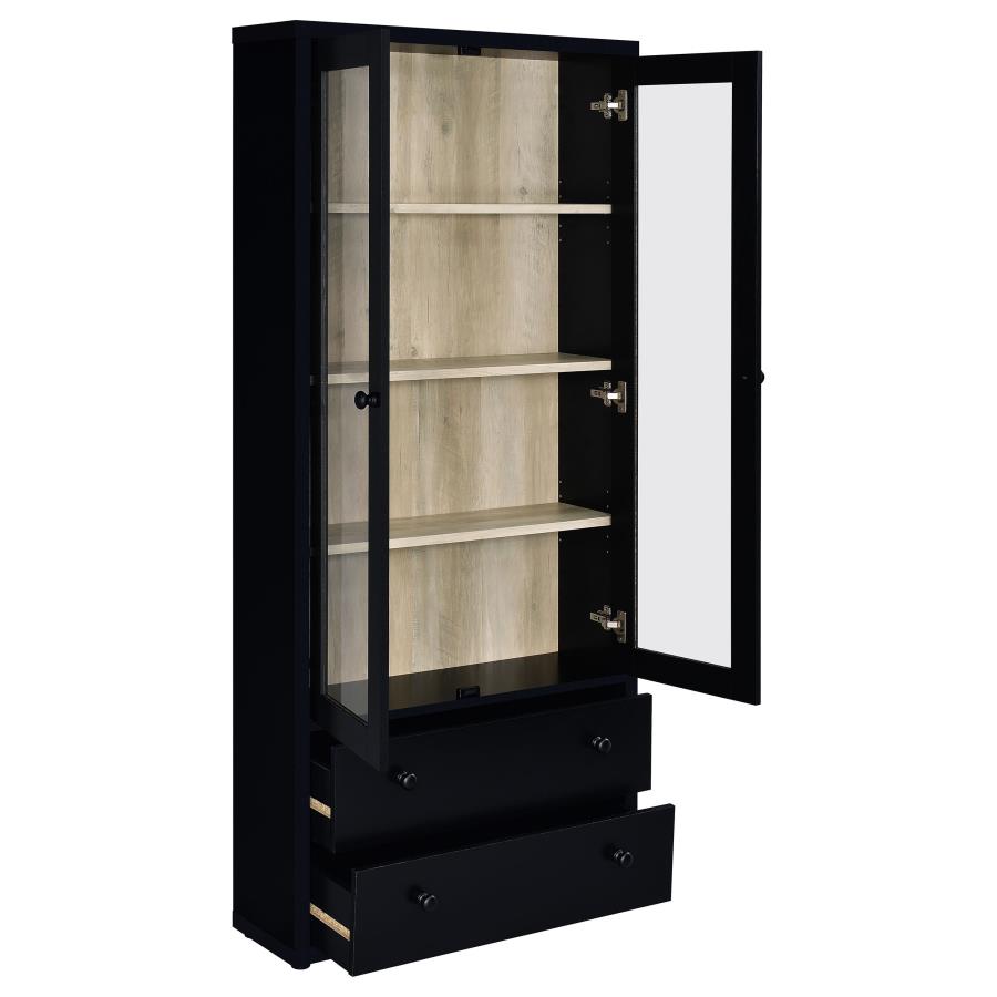 Hawthorne 3-shelf Glass Door Cabinet with Drawers Black