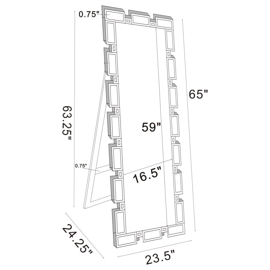 Tavin 24 x 65 Inch Geometric Frame Standing Mirror Silver