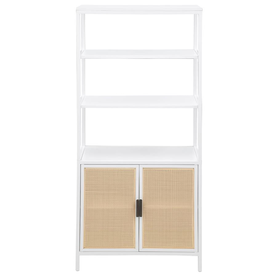 Amherst 3-shelf Radio Weave Cane Metal Accent Cabinet White