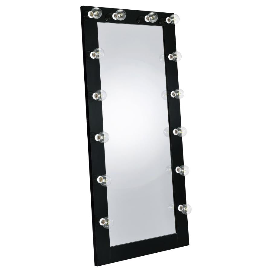Zayan 32 x 71 Inch Floor Mirror LED Lighting Black High Gloss