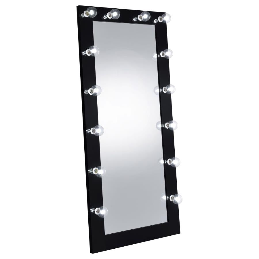 Zayan 32 x 71 Inch Floor Mirror LED Lighting Black High Gloss