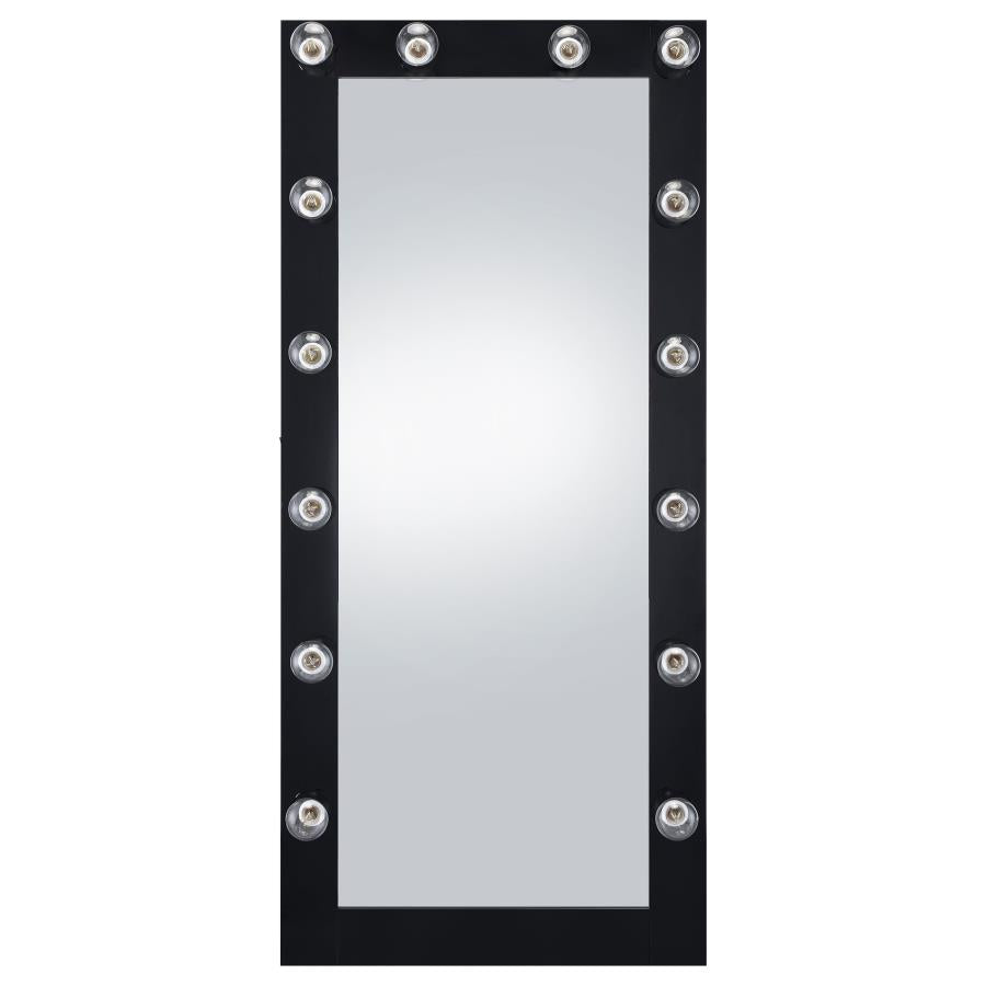 Zayan 32 x 71 Inch Floor Mirror LED Lighting Black High Gloss