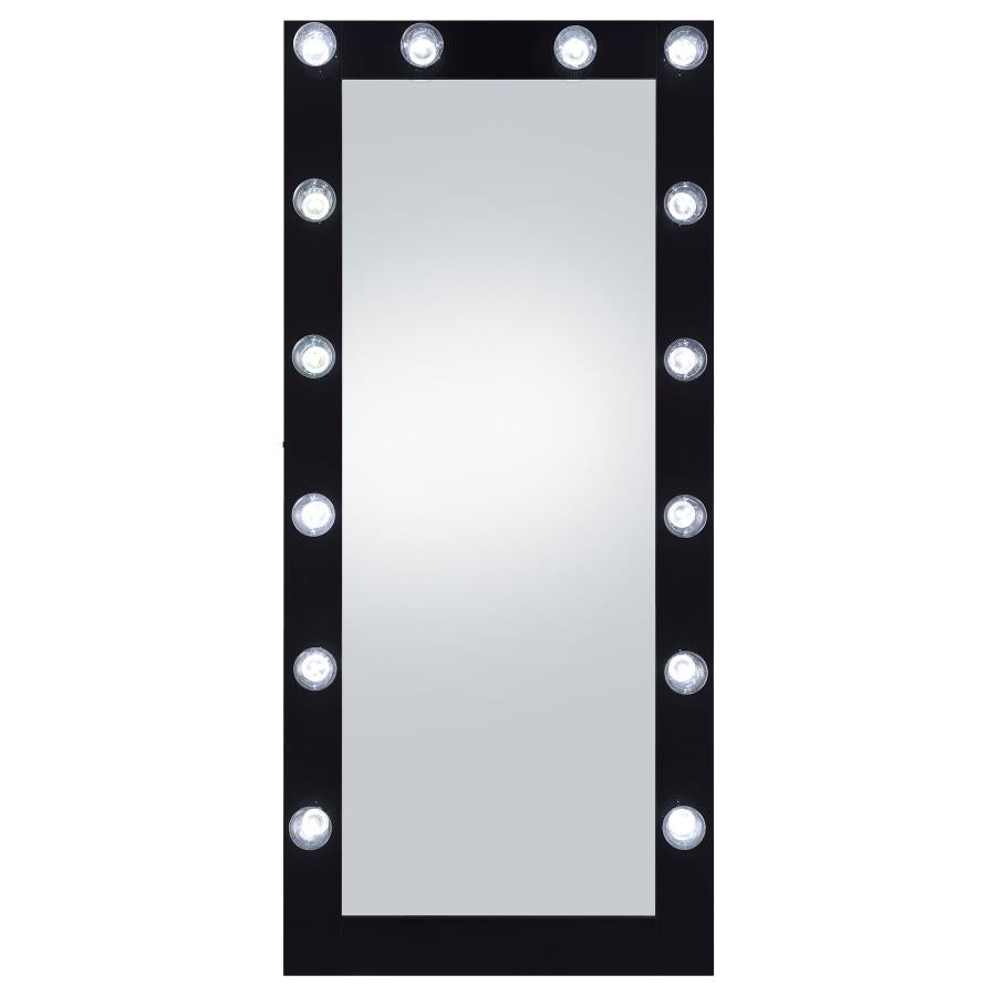 Zayan 32 x 71 Inch Floor Mirror LED Lighting Black High Gloss