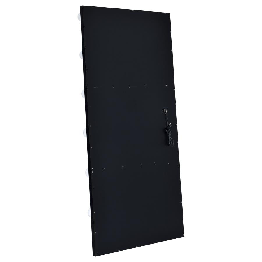 Zayan 32 x 71 Inch Floor Mirror LED Lighting Black High Gloss