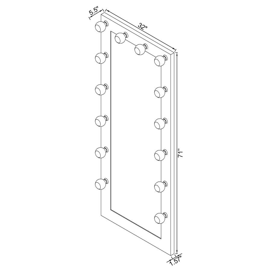 Zayan 32 x 71 Inch Floor Mirror LED Lighting Black High Gloss