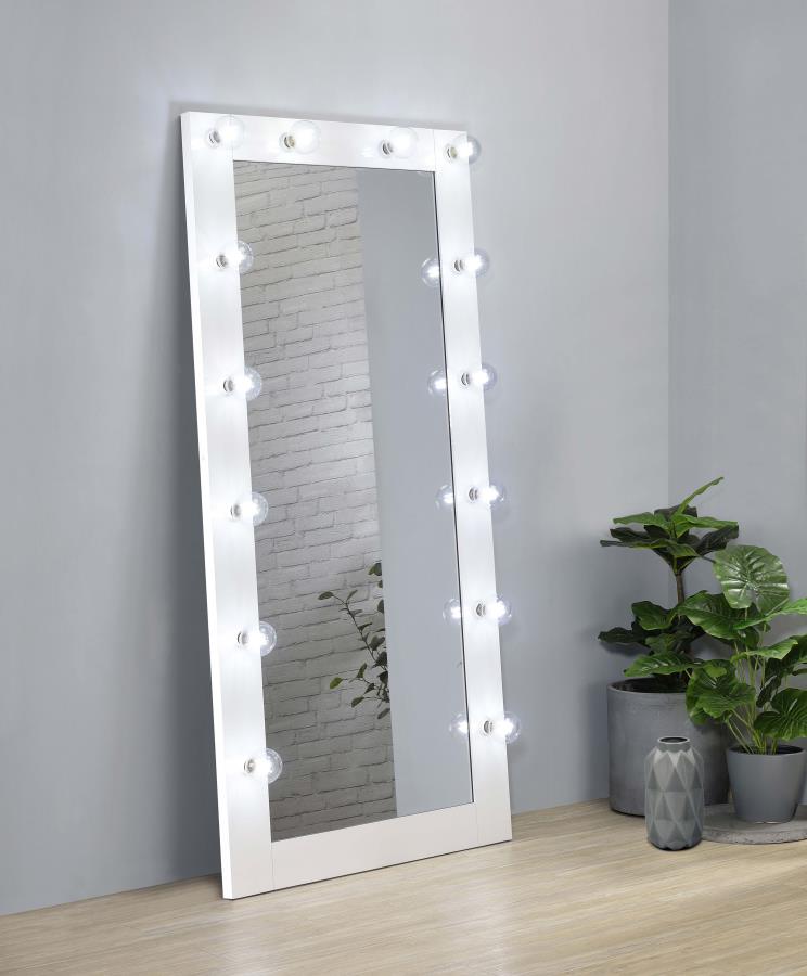 Zayan 32 x 71 Inch Floor Mirror LED Lighting White High Gloss