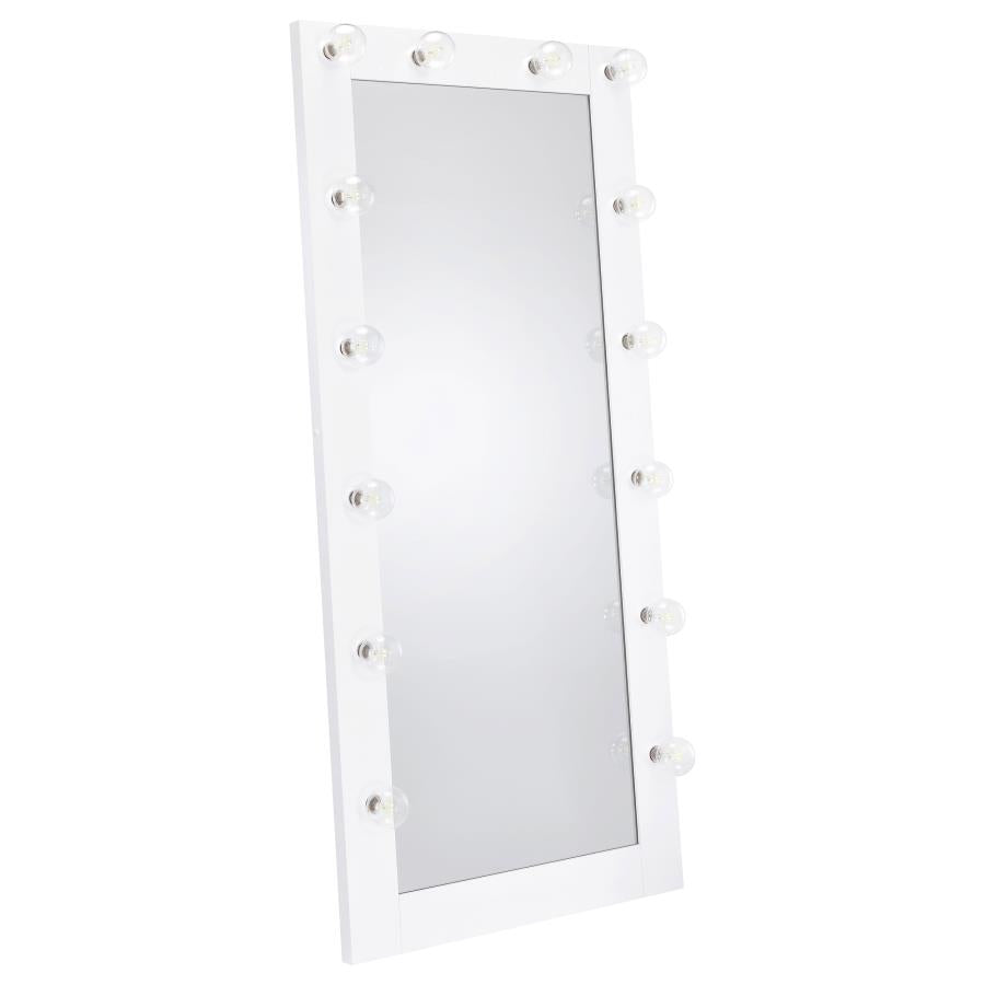 Zayan 32 x 71 Inch Floor Mirror LED Lighting White High Gloss