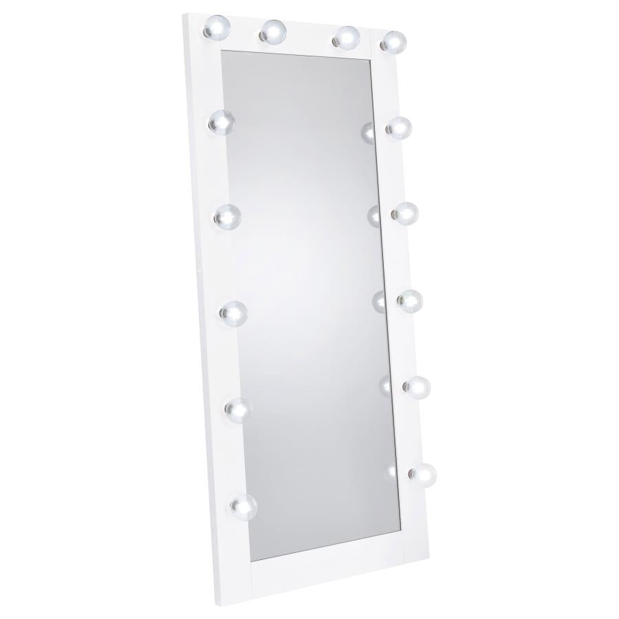 Zayan 32 x 71 Inch Floor Mirror LED Lighting White High Gloss
