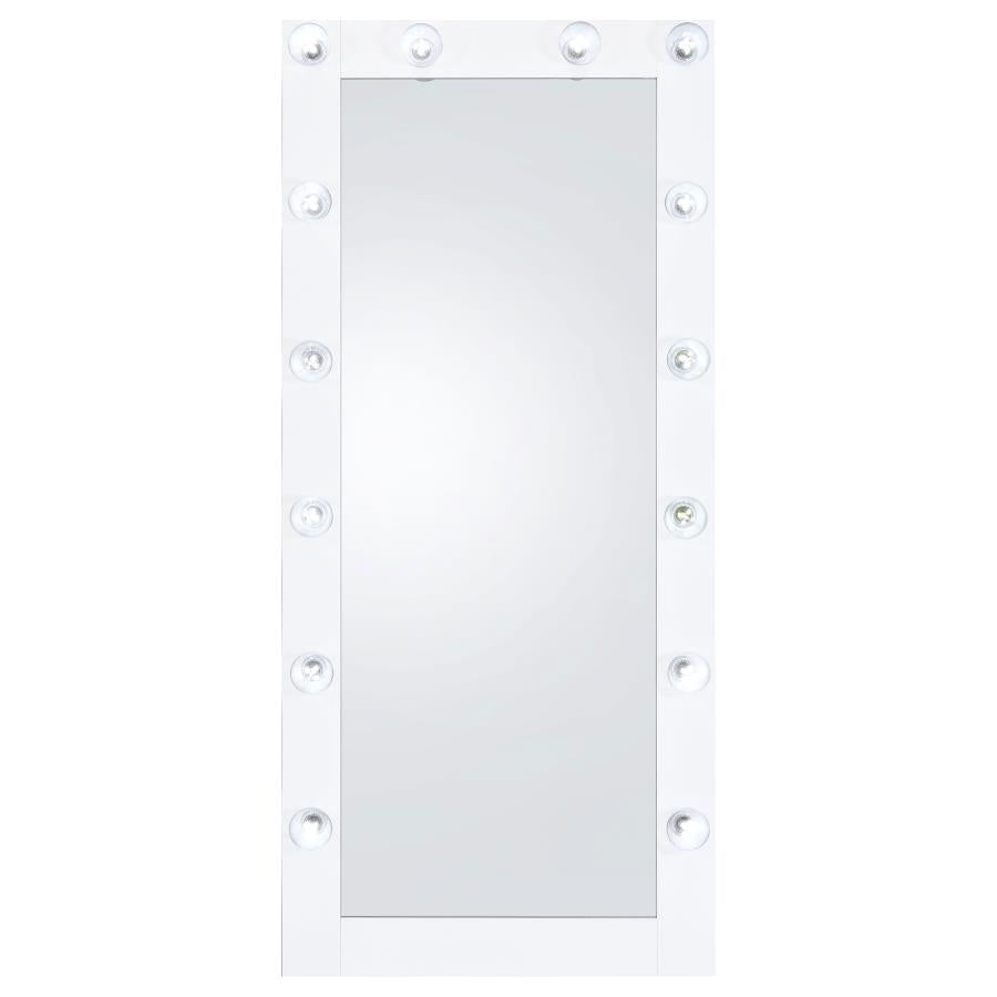 Zayan 32 x 71 Inch Floor Mirror LED Lighting White High Gloss