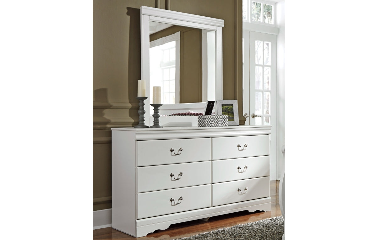 Anarasia Queen Sleigh Bed with Mirrored Dresser and Nightstand