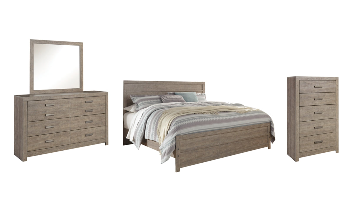 Culverbach King Panel Bed with Mirrored Dresser and Chest