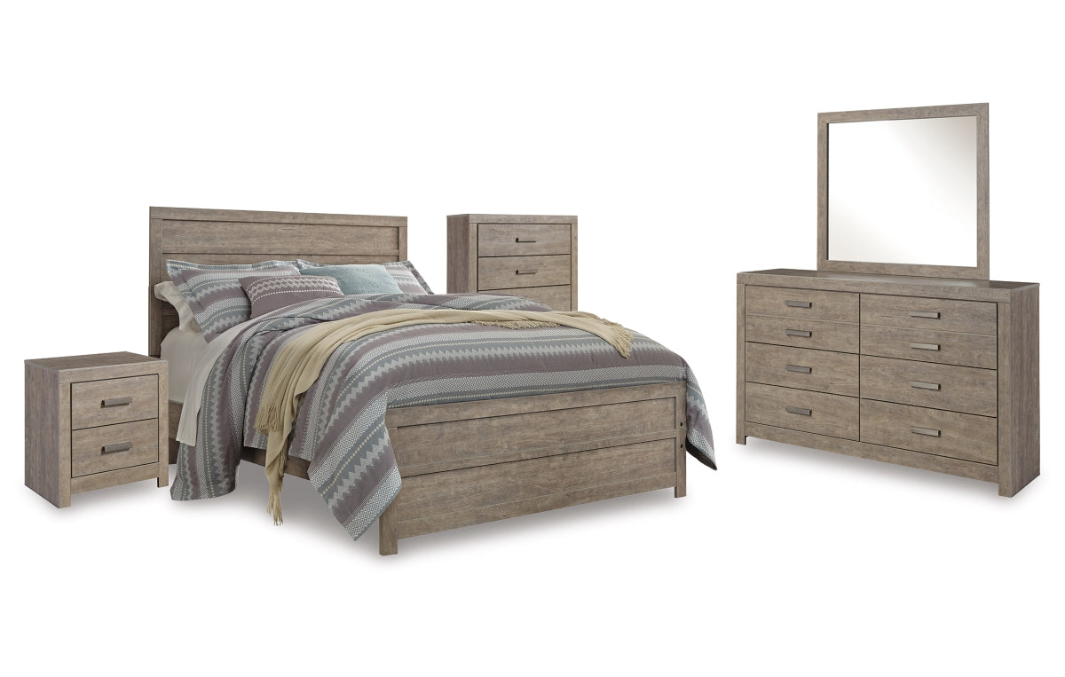 Culverbach Queen Panel Bed with Mirrored Dresser, Chest and Nightstand