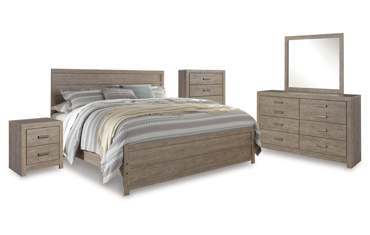 Culverbach King Panel Bed with Mirrored Dresser, Chest and Nightstand