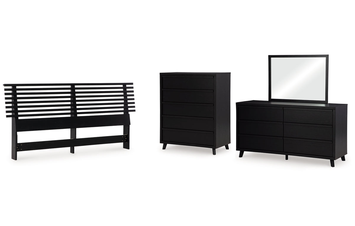Danziar King Panel Headboard with Mirrored Dresser and Chest