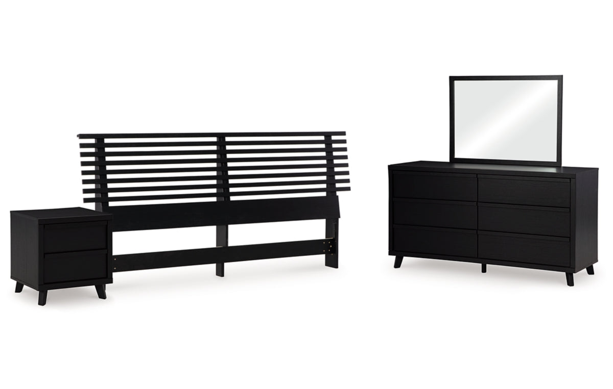Danziar King Panel Headboard with Mirrored Dresser and Nightstand